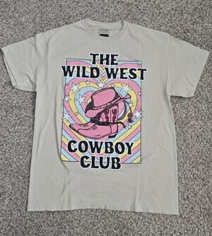 SUGAR FLOWER The Wild West Cowboy Club Graphic Tan T-Shirt Top Mens Size M